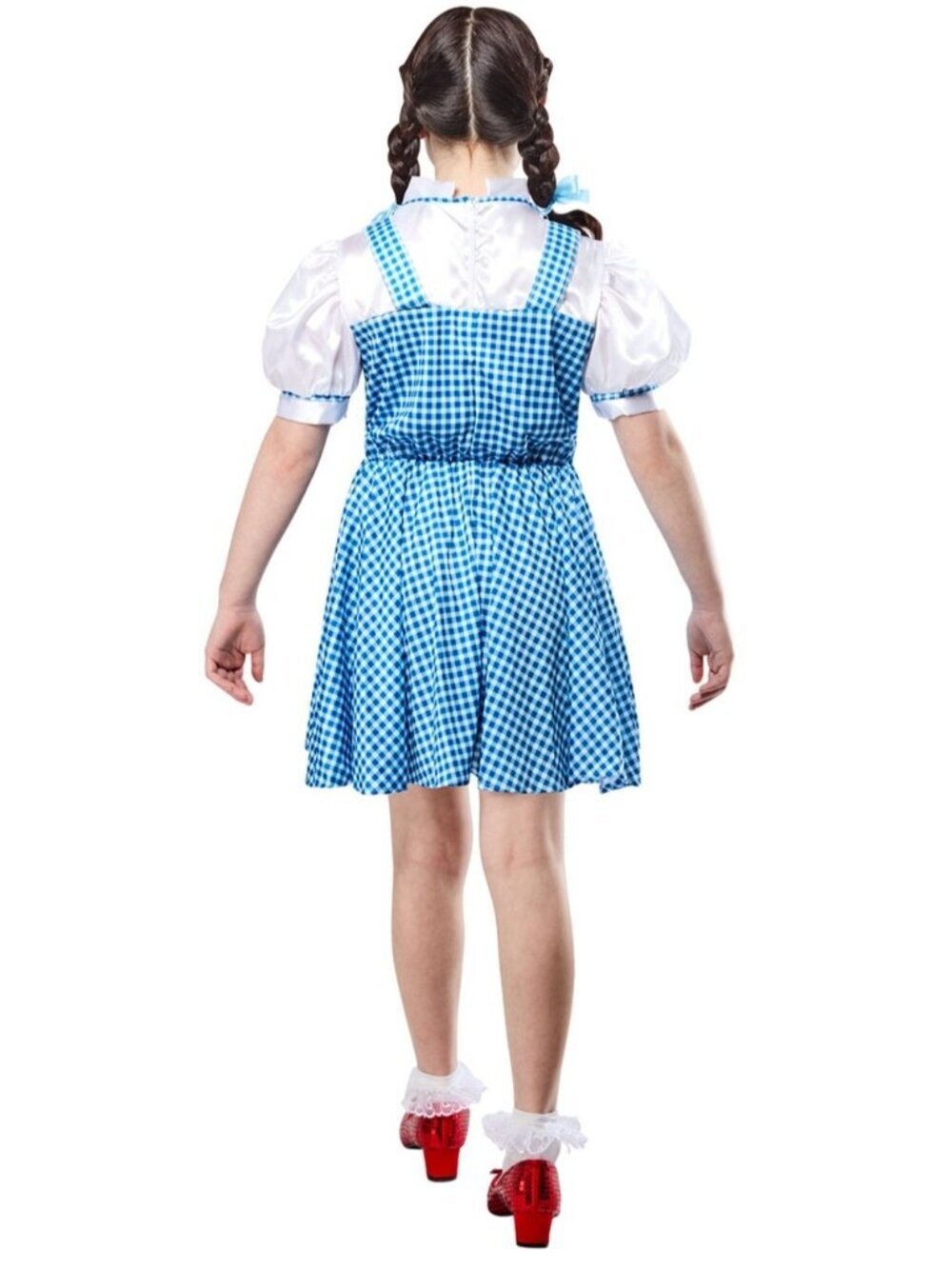 Wizard of Oz Dorothy Costume Dress Blue White Gingham Hair Bows Girls Medium 7-8 - Picture 10 of 16